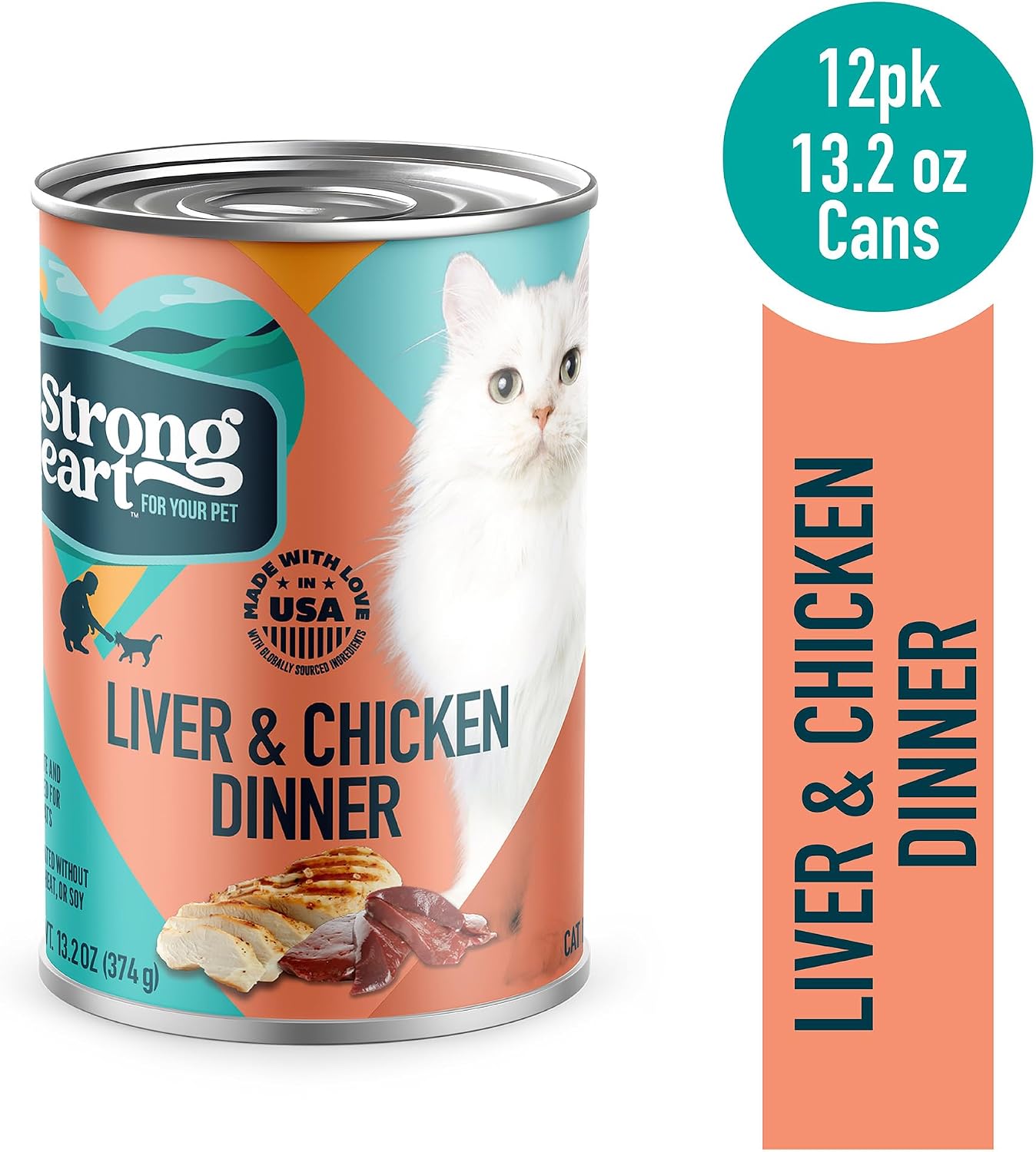 Strong Heart Wet Cat Food Liver & Chicken Dinner - 13.2 oz Cans (12-Pack) USA-Made