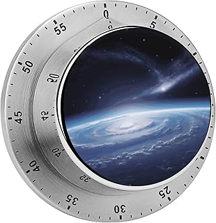 Space Photo Timer Exquisite Stainless Steel Magnetic Timers Waterproof Durable Mechanical Countdown Countup for Loud Alarm for Baking Grilling Studying