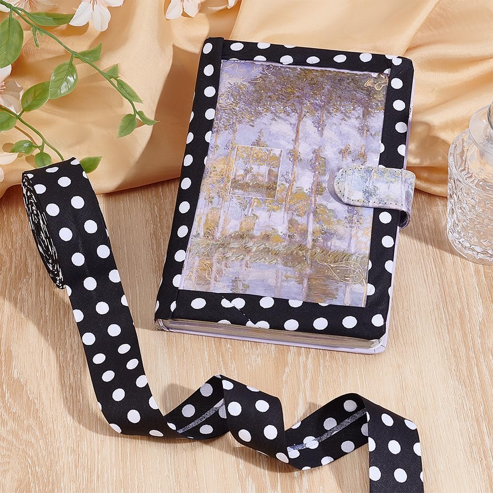 PH PandaHall 10.9 Yards/ 10m Single Fold Bias Tape Black White Polka Dot Ribbons 3/4 inch Polyester Fold Binding for Sewing Piping Binding Hemming Apparel Making Hair Bows Scrapbooks Headbands
