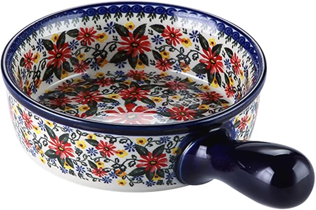 Qeeadeea Ceramic Soup Bowl With Handle 600ml, Small Baking Dish For Oven Round Ceramic, Stoneware Round Casserole Dish Small, Ceramic Lasagna Pan Deep-chrysanthemum