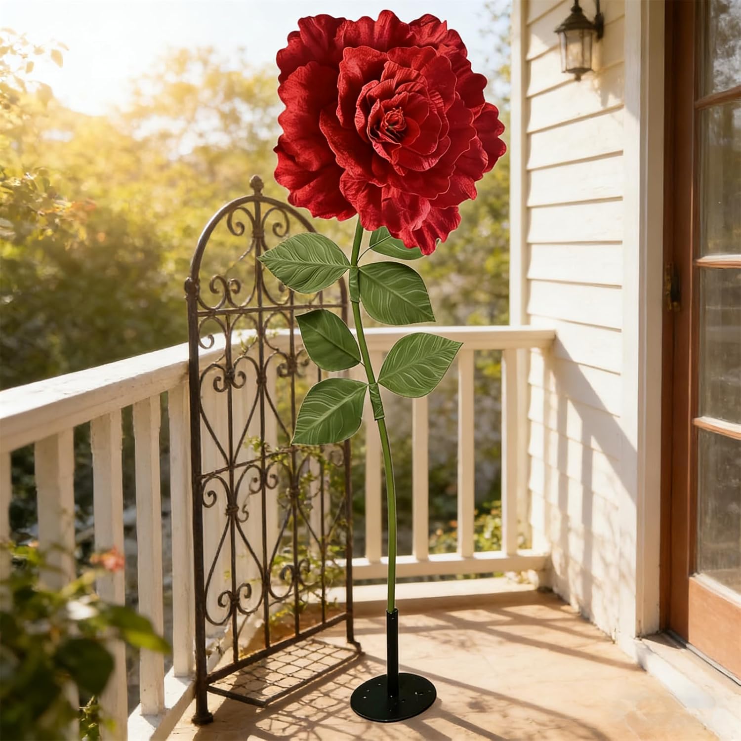 Giant Red Rose with Stem and Base Huge Artificial Flowers for Wedding Background, Party Decoration, Birthday Party, Photography Props, Shop Window Props, Banquet, Stage, Mall Display