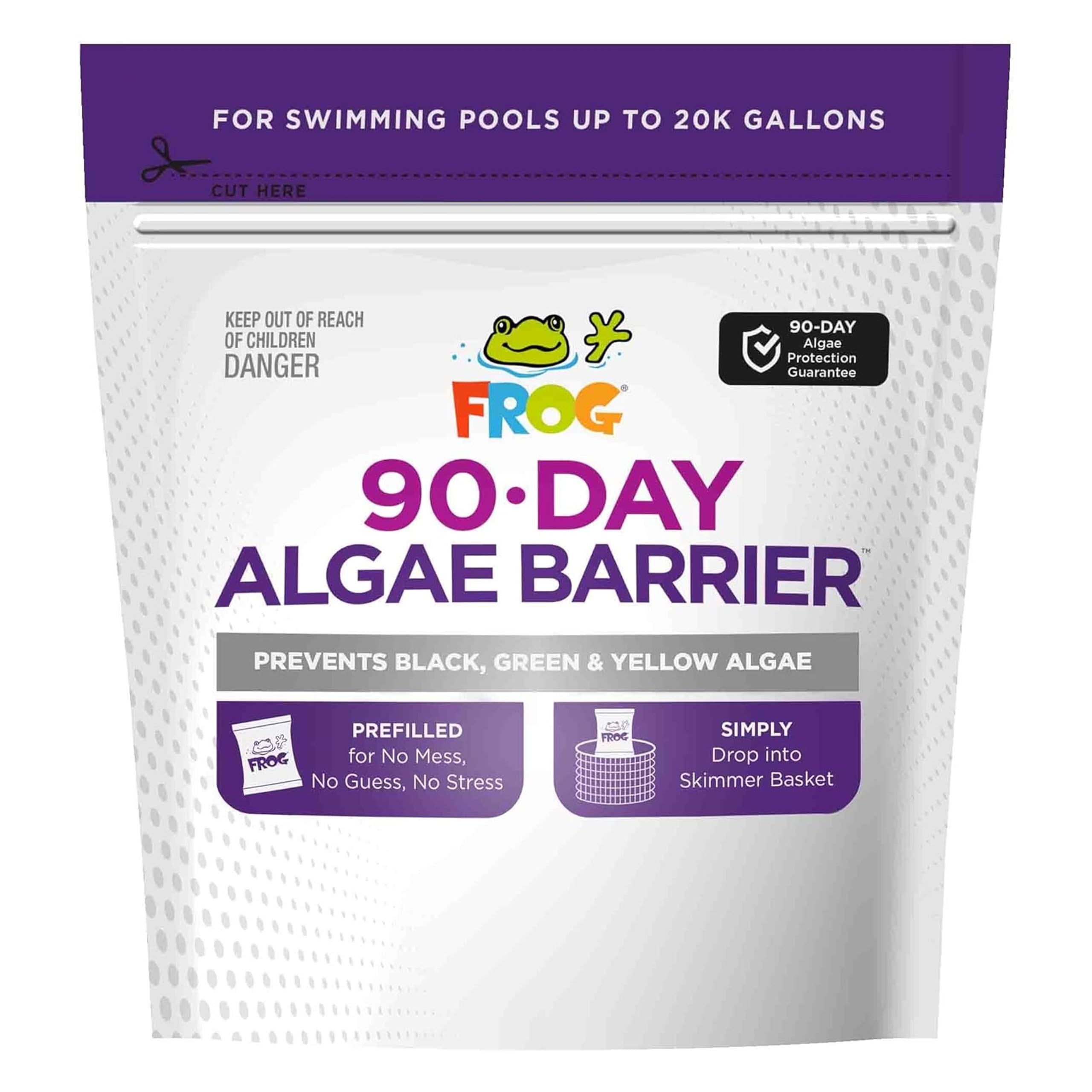 FROG 90-Day Algae Barrier - Dry Formula Algaecide Prevents Black, Green and Yellow Algae for Pools up to 20,000 Gallons - Pool Maintenance & Treatment