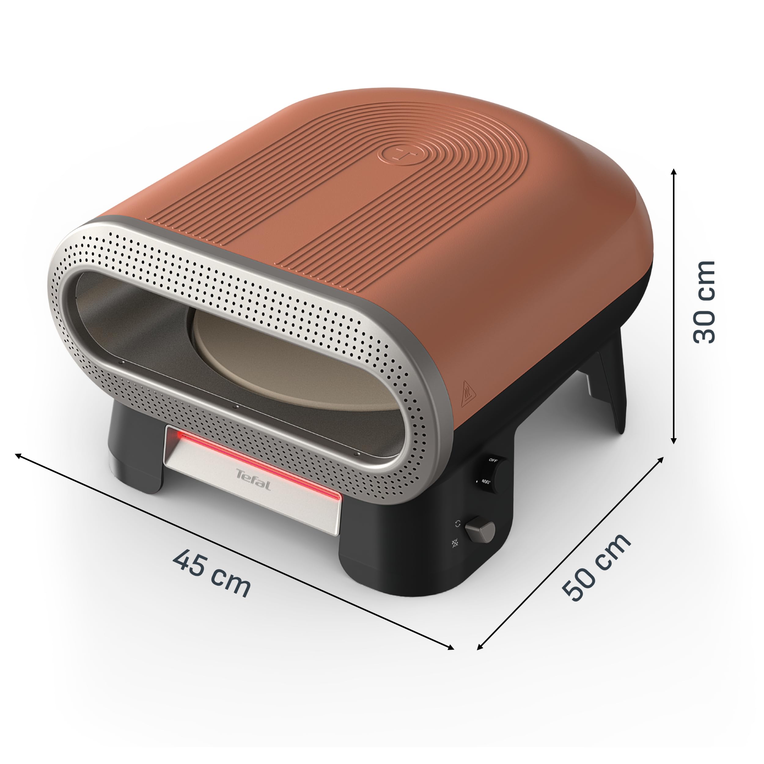 Tefal Pizza Pronto Four à Pizza Électrique d'Extérieur 2600W avec Pierre Rotative Automatique Cuisson 3 minutes Pizza 30 cm Multifonctions Jusqu'à 400°C 4 Températures Pelle à Pizza Incluse JM600TE0