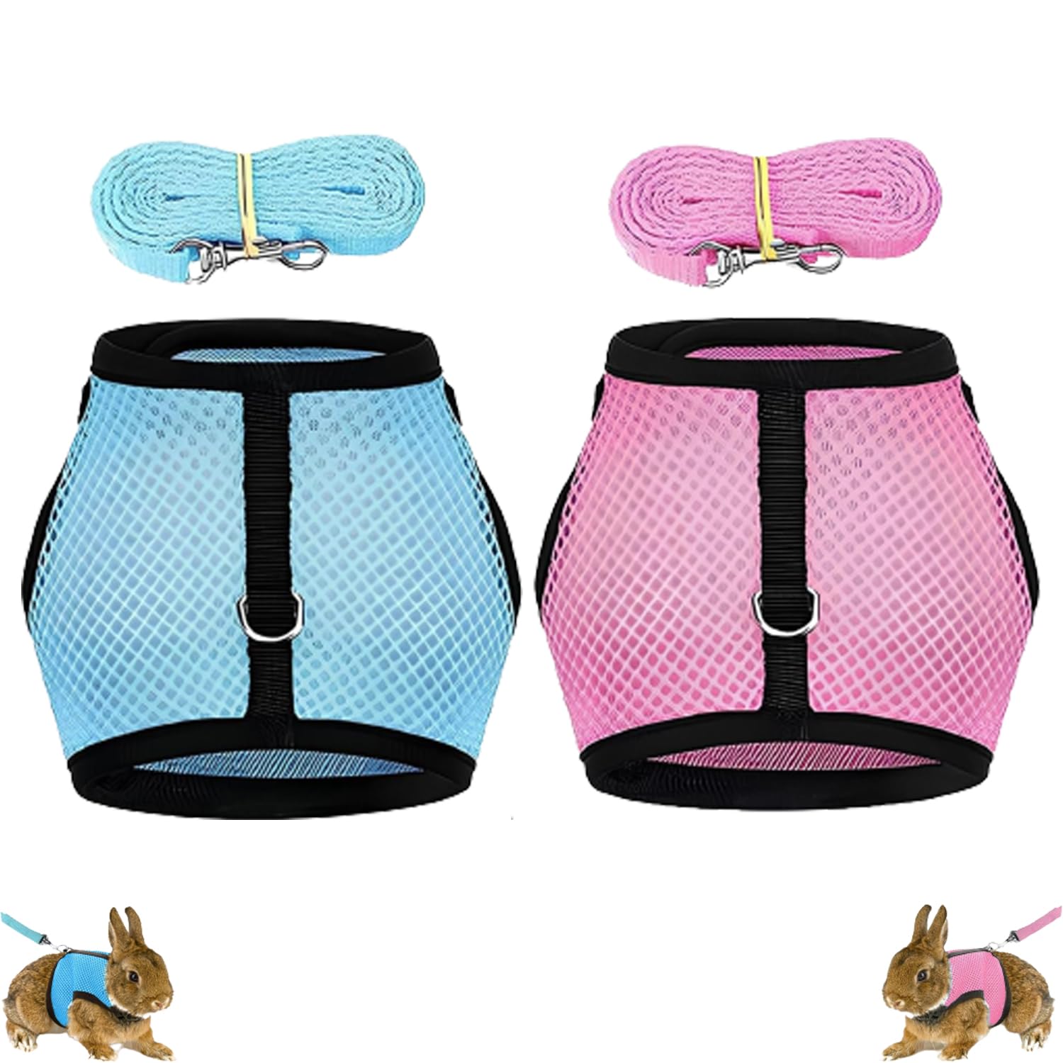 2 Piezas Arnés De Conejo con Correa, Chalecos para Conejos, Arnés Ajustable para Conejo, Arnés De Conejo De Malla, Arnés para Animales Pequeños,para Salir con Su Mascota (Rosa y Azul Claro)