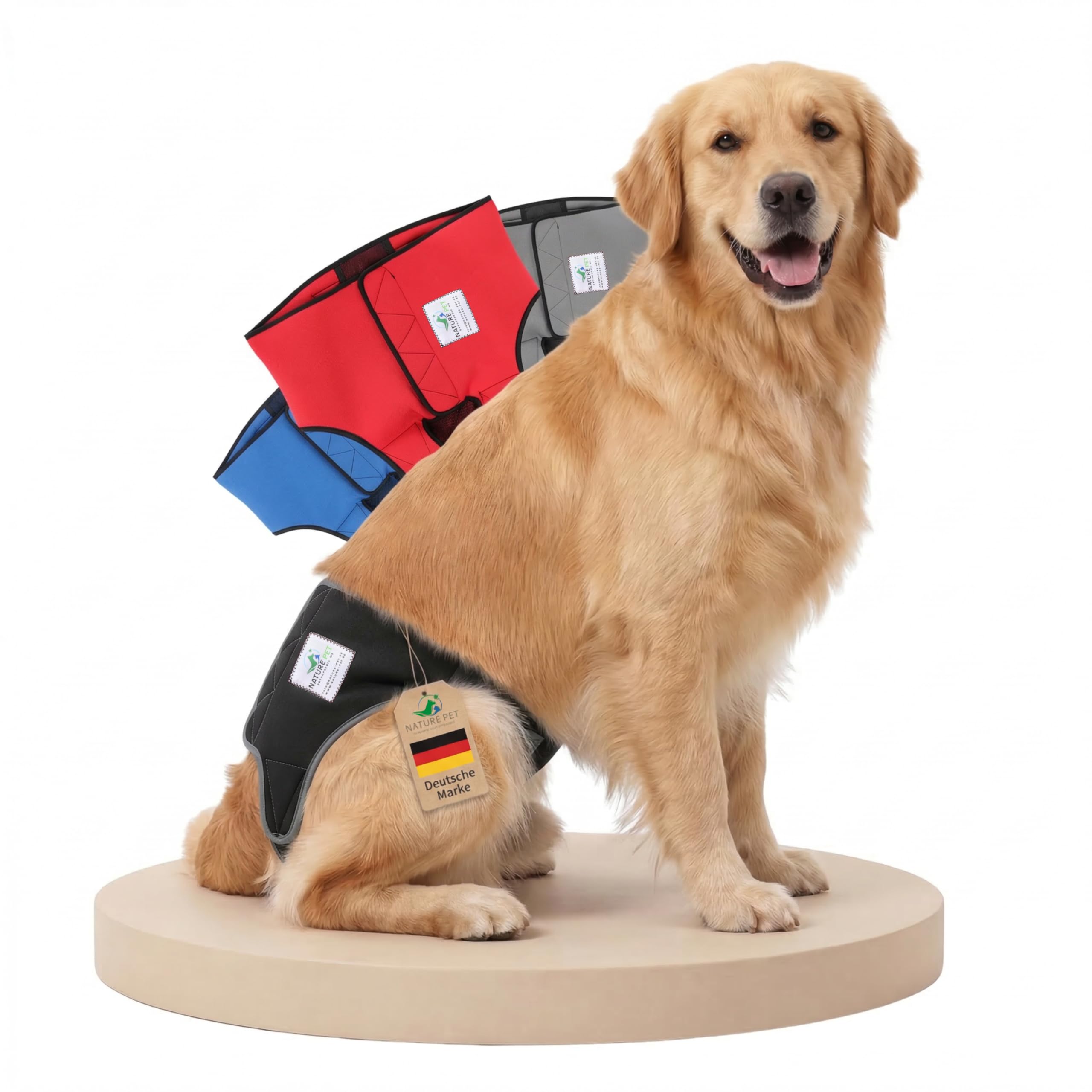 NATURE PET LÄUFIGKEITSHOSE FÜR HÜNDINNEN – Hundewindeln für Hündinnen & Rüden – Waschbare Inkontinenz-Hundewindel ohne Einfädeln der Rute – Verstellbar & bequem – M-L/Netz