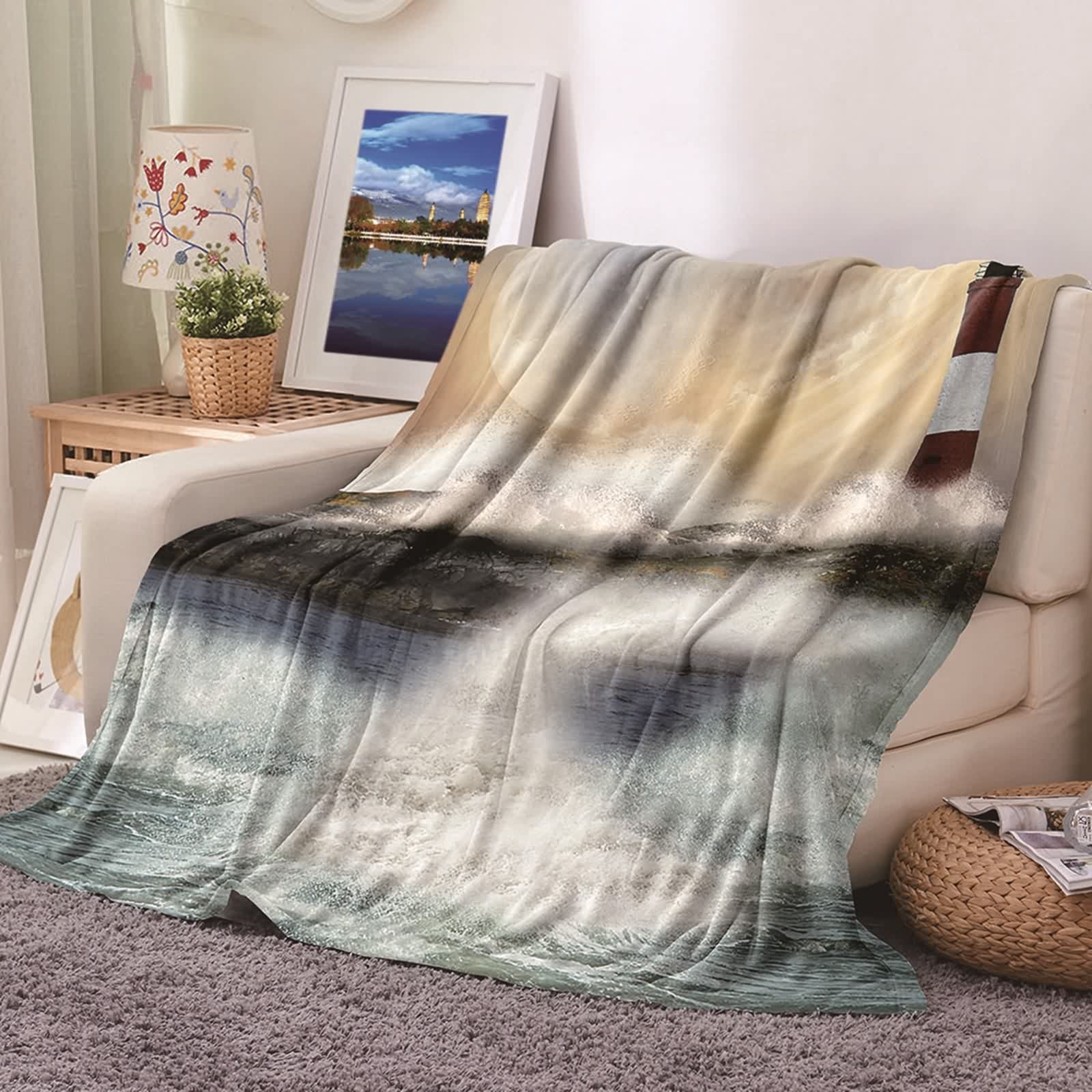 Couverture lit canapé flannel KnSam 180x220cm plaid chaud grand format vagues