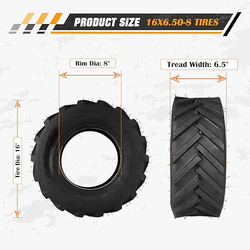 Miniatura 2 de Neumáticos para cortacésped de 16 x 6.50-8, neumático de césped de goma natural para cortacéspedes 2 capas sin cámara Capacidad de 615 libras, 2