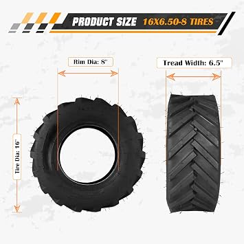 16X6.50-8 Lawn Mower Tires, Natural Rubber Turf Tire for Riding Mowers | 2 Ply Tubeless | 615lbs Capacity 2PCS