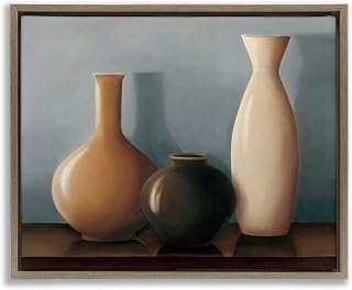 Rustic Pottery Still Life Framed Floater Canvas Wall Art Design by Arlene Stevens, Brown Floater Frame, 21 x 17