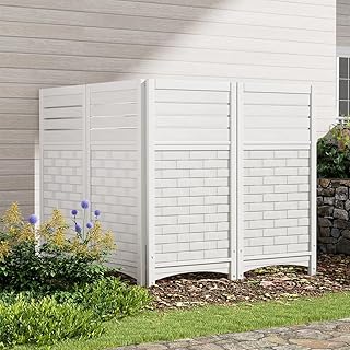 KINYING Air Conditioner Fence Privacy Screen,4 Panels Pool Equipment Trash Can Enclosure Screen for Outdoor,Resin Fence Panels Kit,45" (H) x 22" (W) Per Panel, White