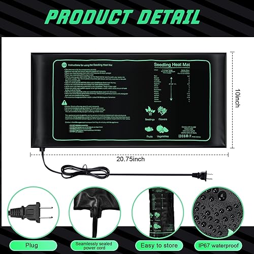 Miniatura 9 de Paquete de 10 alfombrillas térmicas duraderas de 10 x 20.75 pulgadas, almohadilla térmica impermeable para plantas hidropónicas cálidas, almohadilla