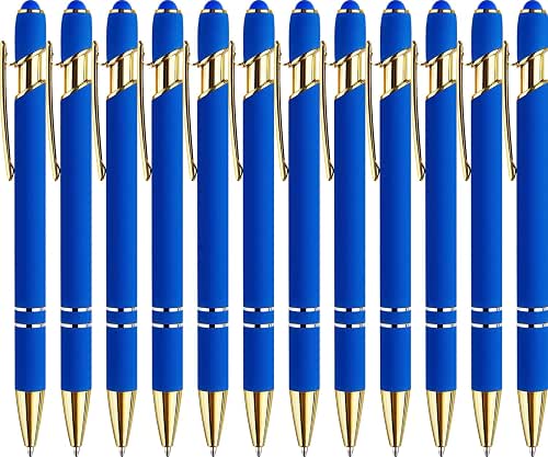 LINFANC 12 Pack Blue Gold Ballpoint Pen with Stylus Tip,