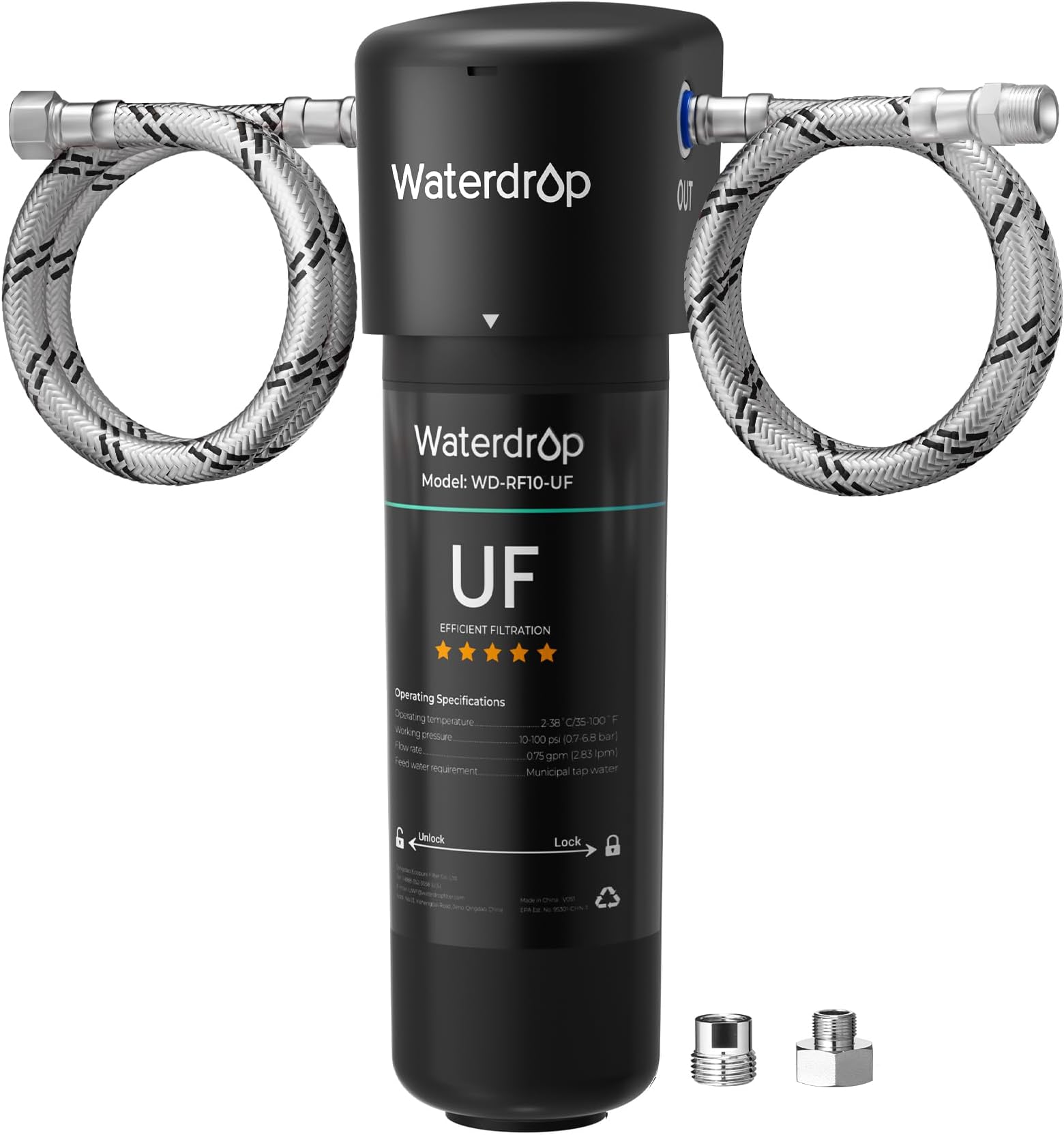 Waterdrop 10UA-UF 0.01 μm Ultra Filtration Under Sink Water Filter for Baçtёria Reduction, 30,000 Liters Chlorine Reduction Capacity, Direct Connect to Kitchen Faucet, Reduce PFAS, PFOA/PFOS