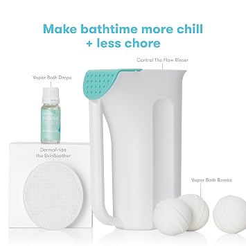 Frida Baby Baby Bath Upgrade Kit | Infant and Toddler Bath Essentials, Rinser Cup, Baby Bath Silicone Brush, Bath Bombs, Essential Oil Vapor Drops, white