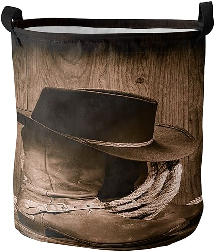 Miniatura 1 de Cestas grandes de tela Oxford para la ropa sucia, plegable, impermeable, cesta de lavado rústica, sombrero de vaquero, botas y cuerda de rancho