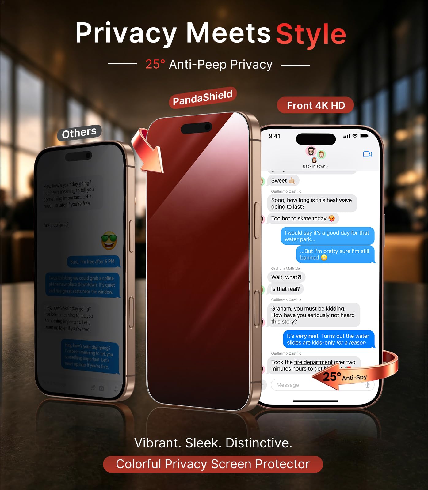 PandaShield Confezione da 4 pellicole protettive colorate per iPhone 16 Pro | Filtro privacy rosso e luce blu, anti-spia a 25°, vetro temperato 9H, vassoio di allineamento facile
