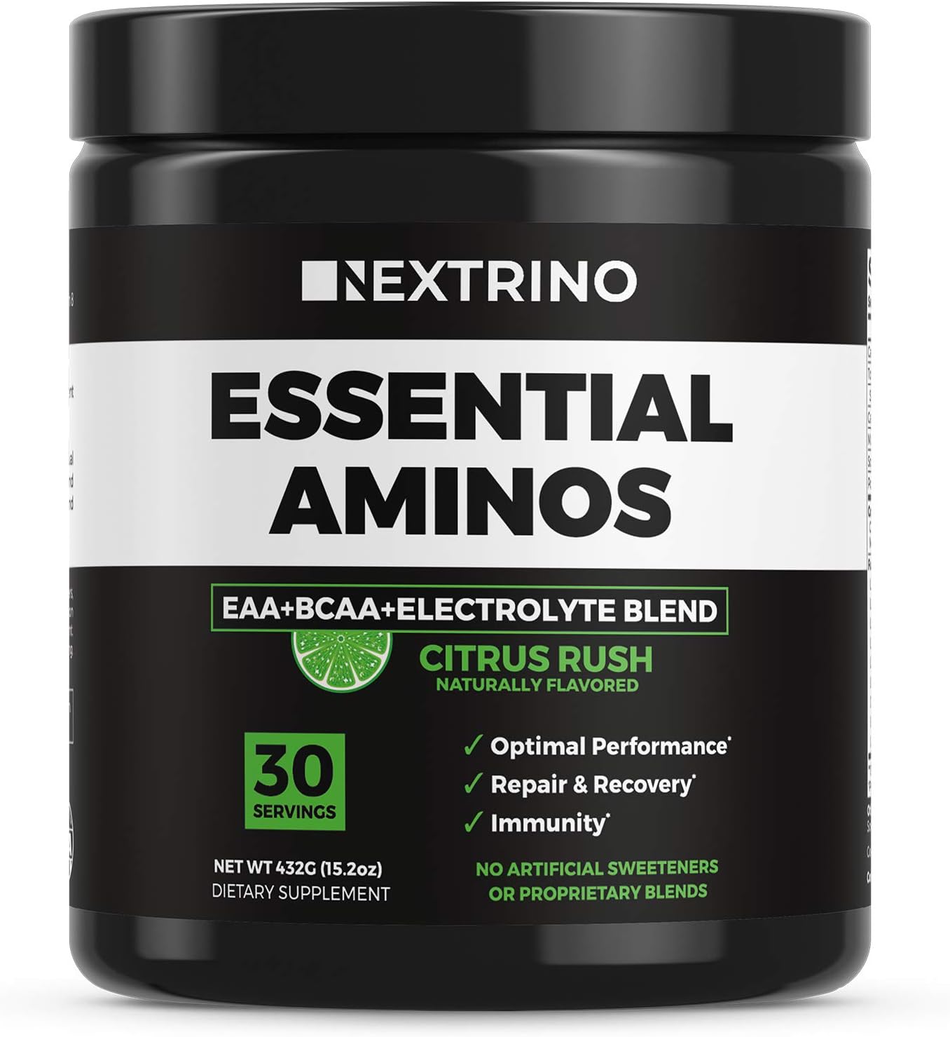 Nextrino Essential Aminos EAA Supplement, Transparent Ingredients, Complete EAA & BCAA Essential Amino Acid Powder Drink with Electrolytes (Citrus Rush)