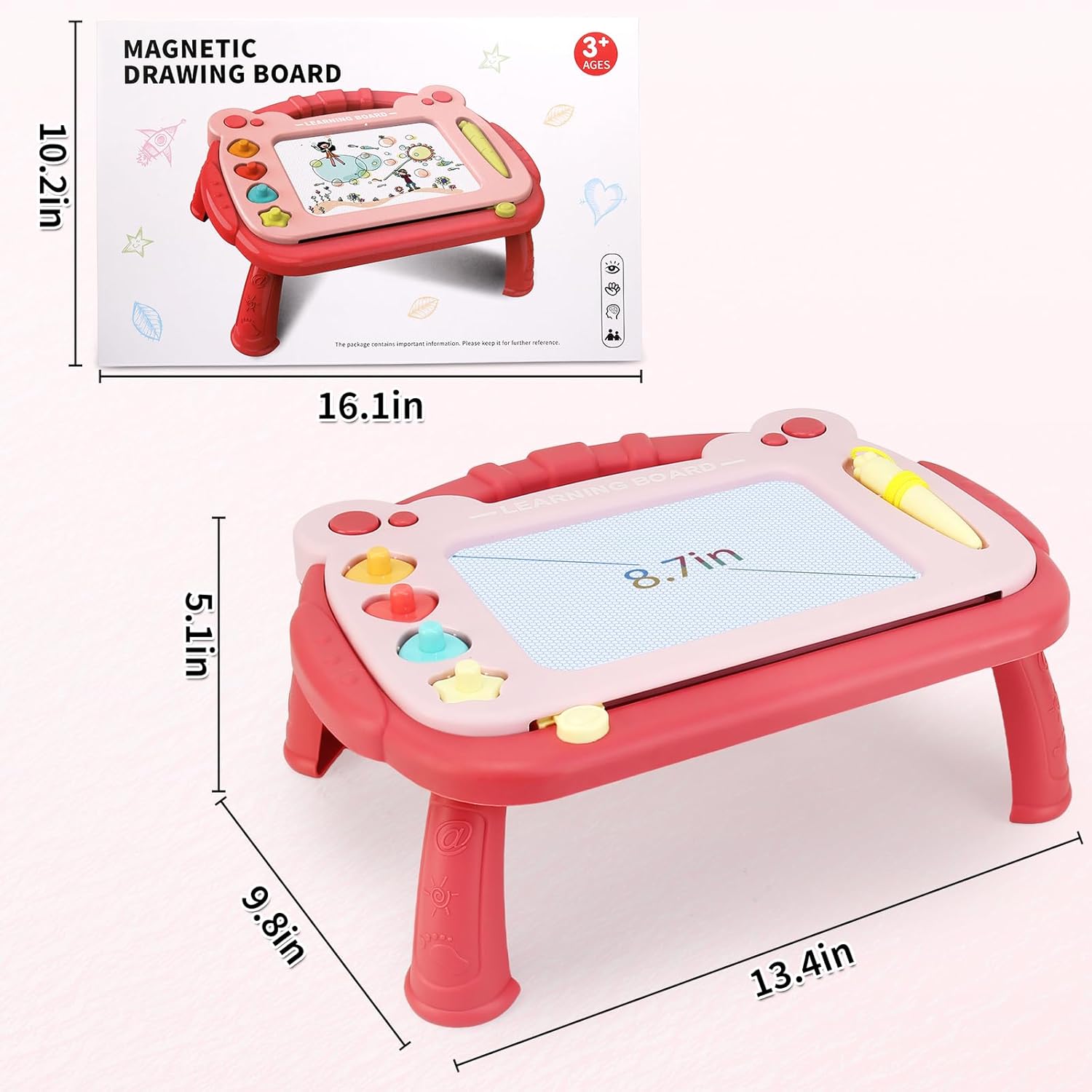 HCFJEH Magnetic Drawing Board, Sketch Doodle Board Pad Toy, Educational Learning Toys for Toddlers 3, Learning Toys for Baby Kids Boys Girls 3 Year Old Birthday Gift (Red)