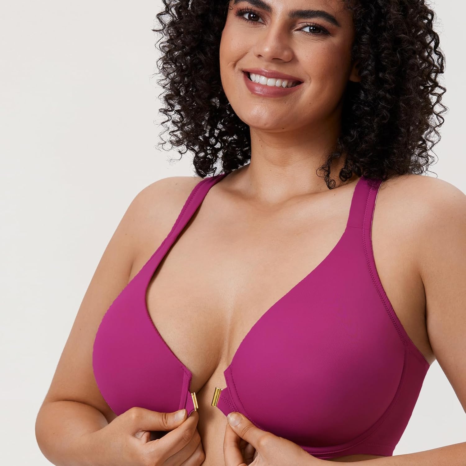 DELIMIRA Women's Front Closure Full Coverage Bras Plus Size Underwire Racerback Supportive Plunge Unlined Bra - Image 4