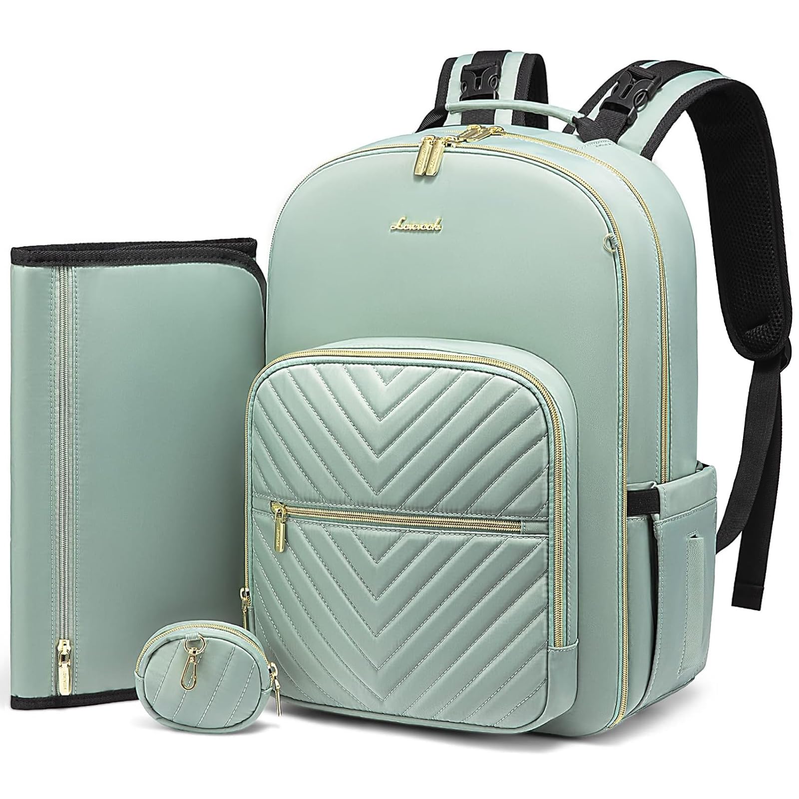 Diaper Bag Backpack, LOVEVOOK Quilted Baby Bag with Changing Pad & Pacifier Holder,Travel Diaper Bags with USB Charging Port-image-39