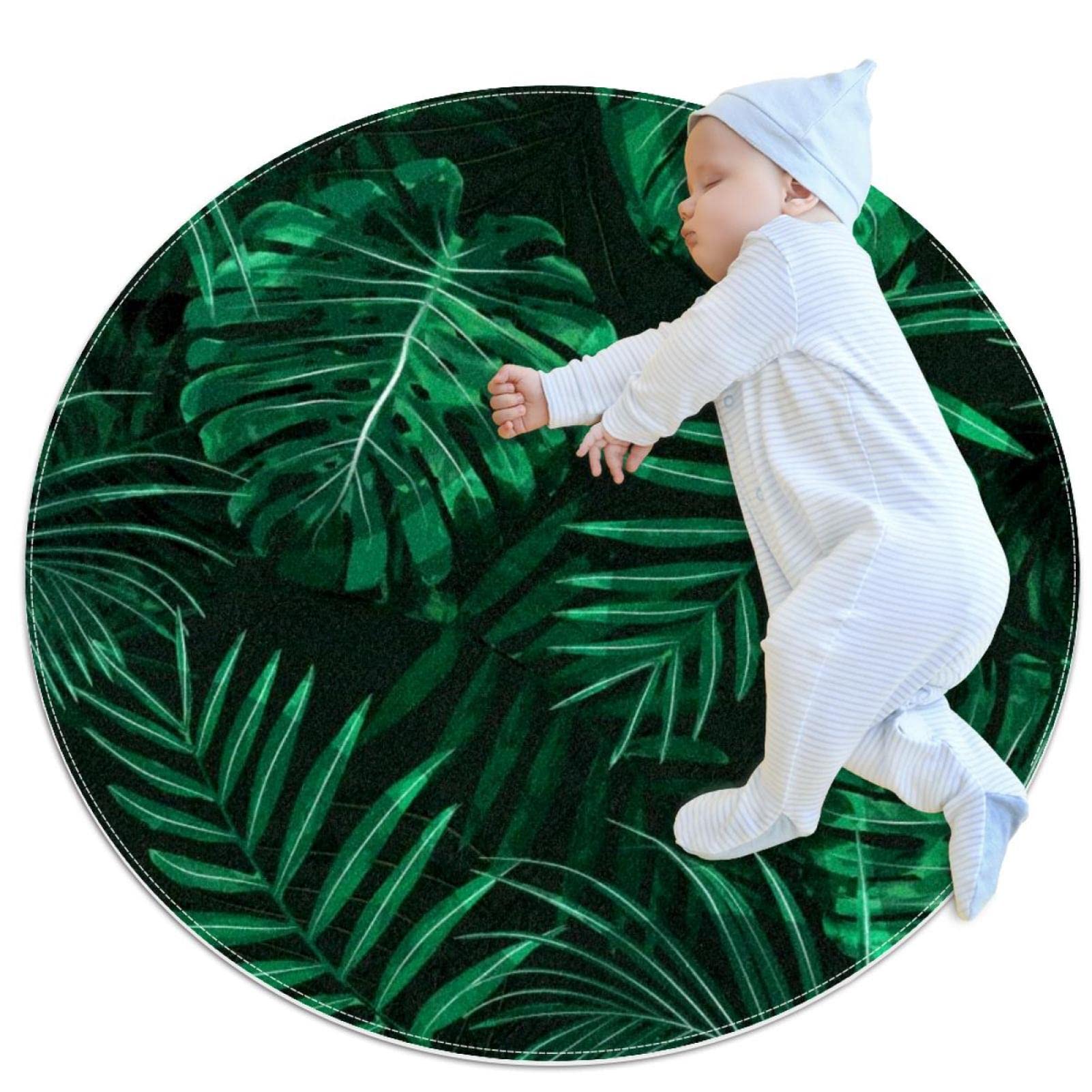 Alfombras hojas verdes redondas JDEZ de 80x80cm para habitaciones infantiles y juego de mascotas