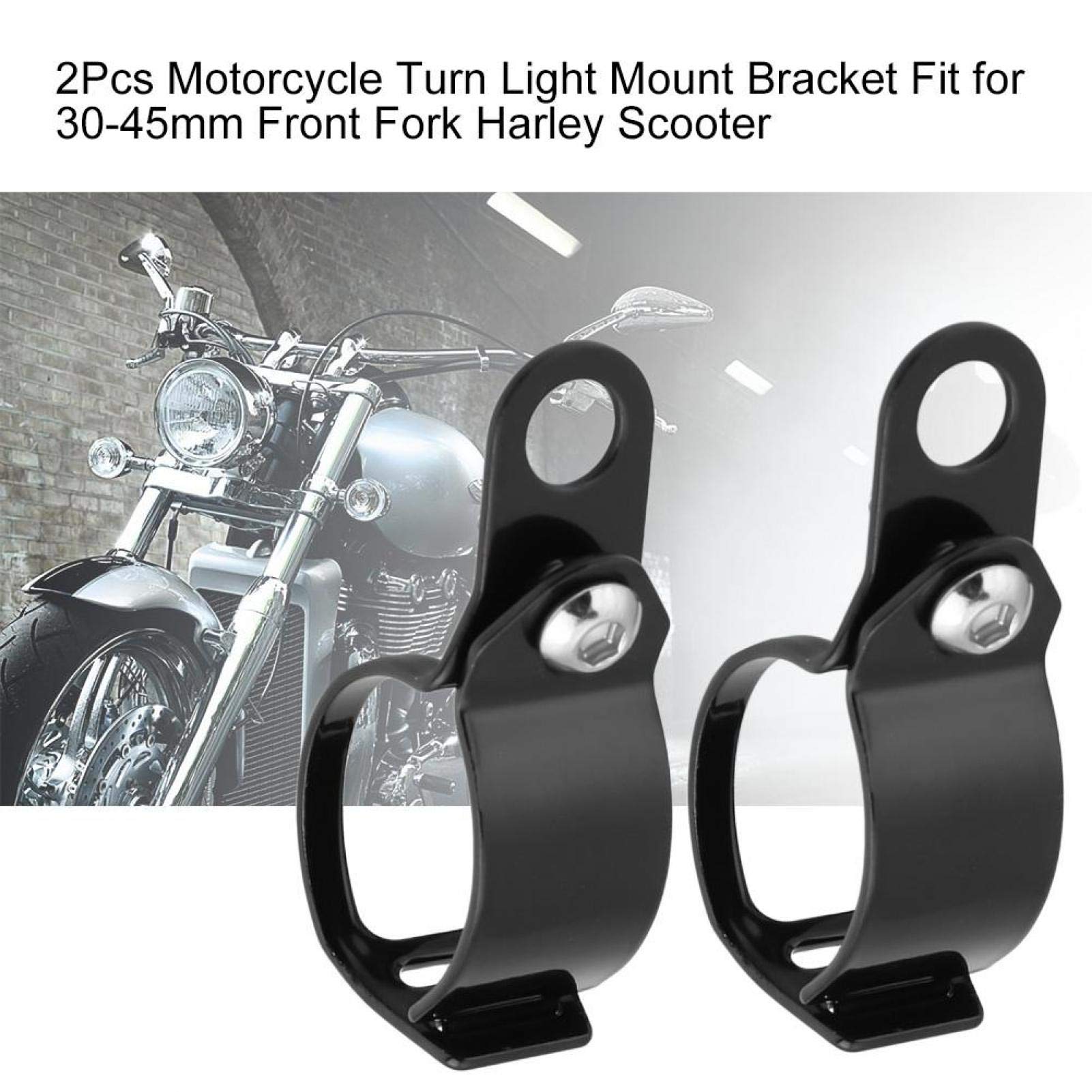 EVGATSAUTO Staffe Di Montaggio Universali Per Frecce Moto, Regolabili Per Forcelle 30-43 Mm, In Metallo Nero, Kit Di Fissaggio Lampeggianti - 4
