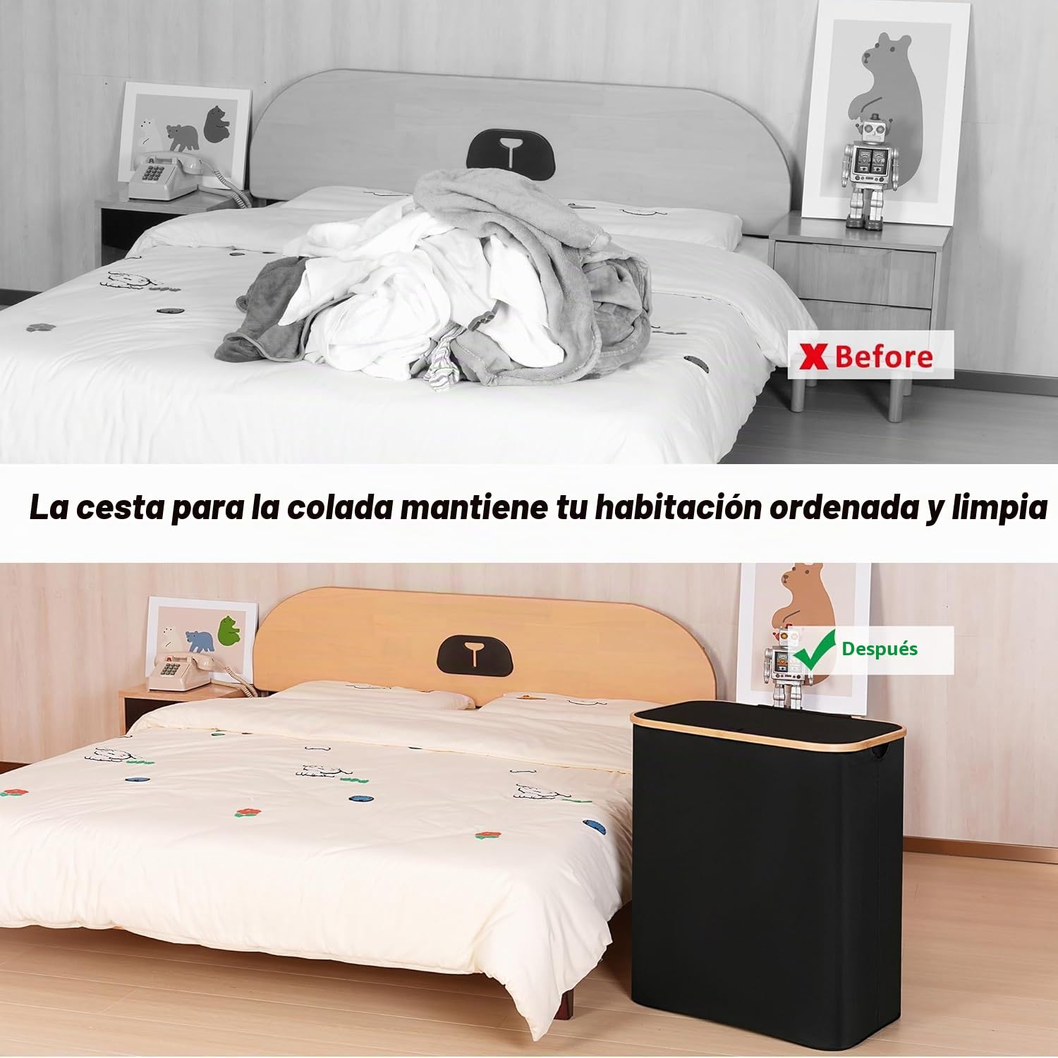 Cesto para la Colada con Tapa 160L,Cesto de Ropa Sucia con 3 Compartimentos,Cesta de Ropa Sucia Plegable y Bolsa Extraíble para Dormitorio,Baño,Lavadero