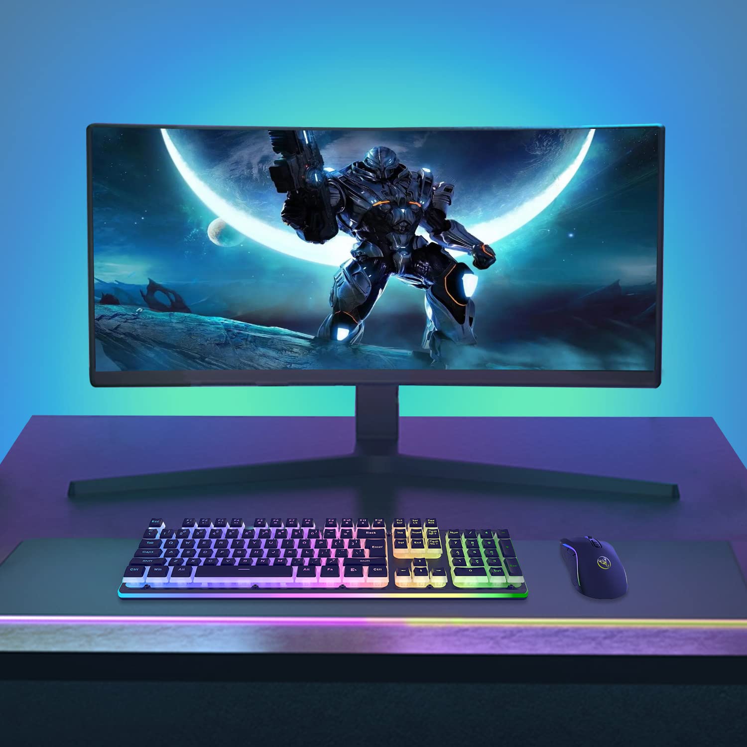 MAMBASNAKE L96 Kabellose Tastatur- Und Maus-Kombination Mechanisches Gefühl, Wiederaufladbare 3000mAh-RGB-Tastatur in Voller Größe Mit Pudding-Tastenkappen + Optische Mäuse Mit 4800 DPI, US Layout