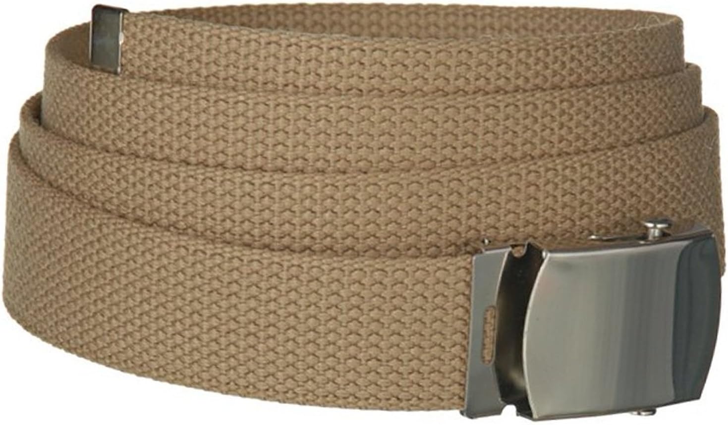 Tan One Size Canvas Military Web Belt with Silver Slider Buckle