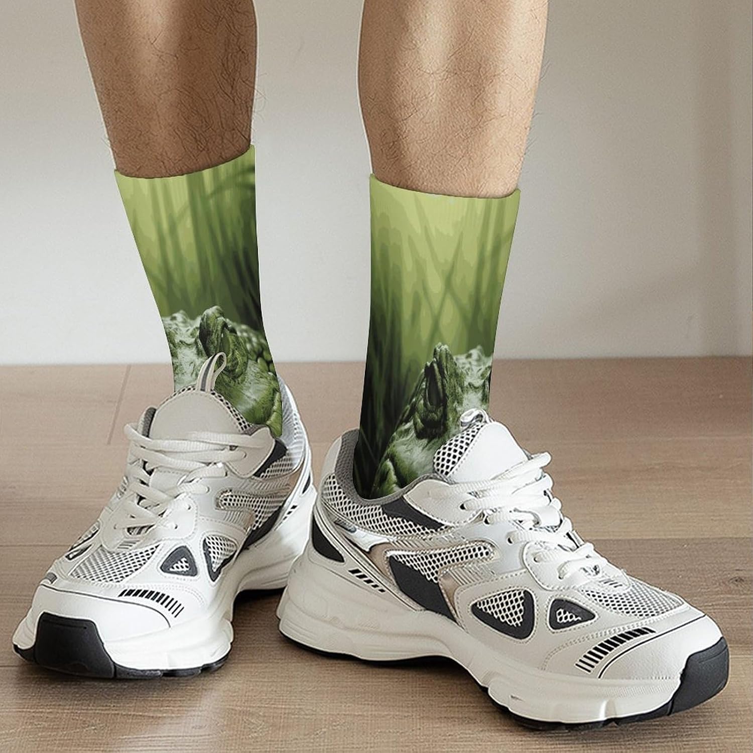 Gator Lurking Green Crew Sock High Stocking Grippy Socks | Socks for Men & Women,Stockings-Long Thin Tube Sports, Breathable Soft Athletic for Nurses,Travel