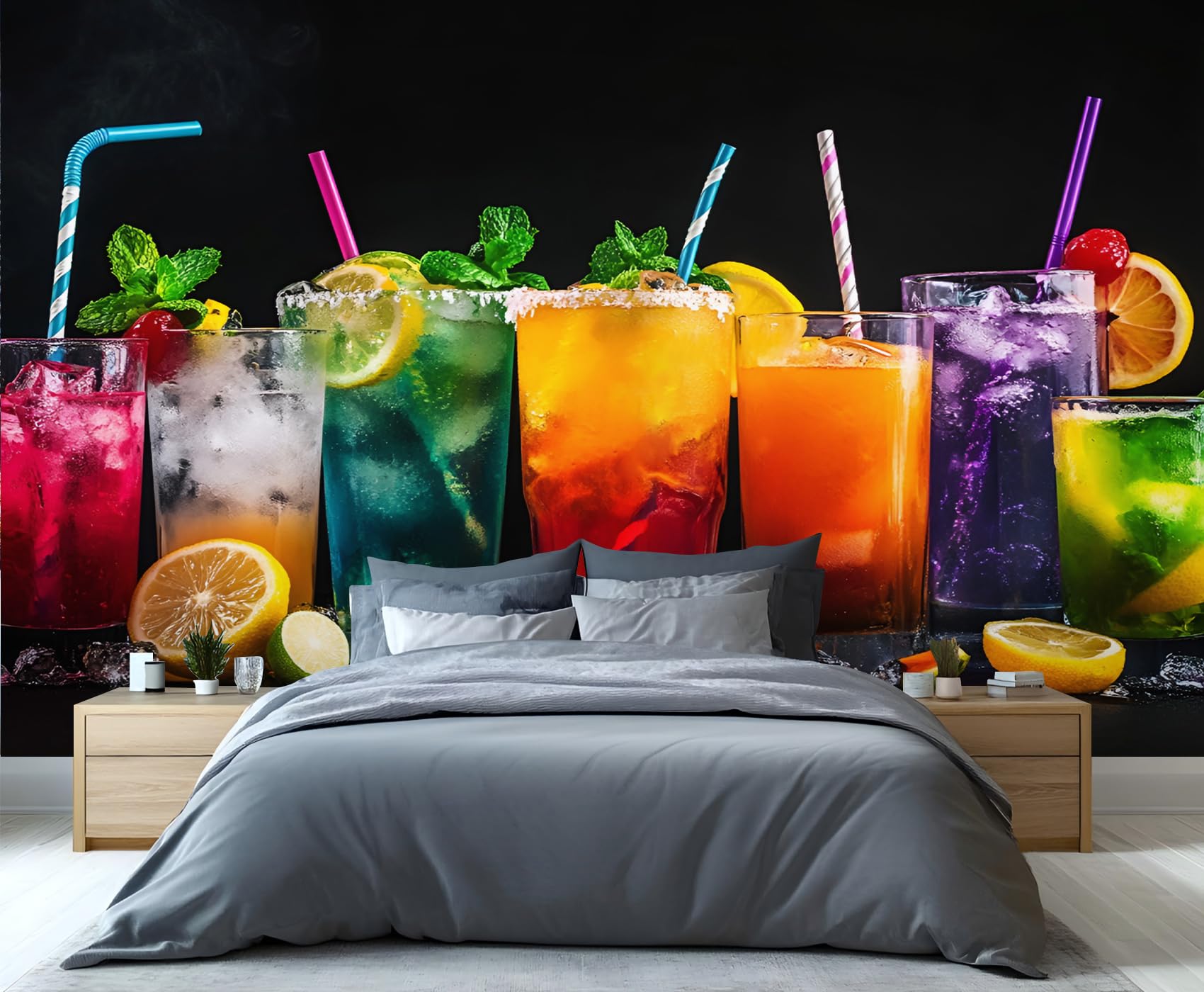YXQAIED Drink Wallpaper, Fruit Tea Bedroom Wall Paper, Not Self Adhesive Tea Shop Wallpaper for Living Room, Fruit Apartment Wall Murals & Room Decor, 366x254cm — image 1