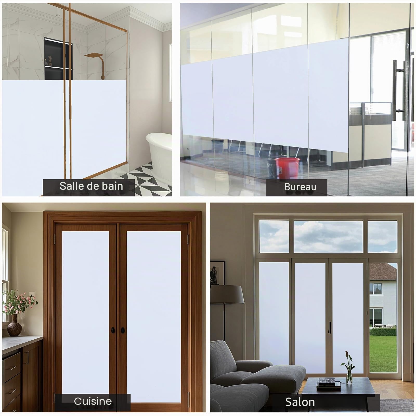 Film Occultant Fenêtre Blanc, 100% Anti UV，électrostatique Film， pour Vitre pour Bureau Maison Salle de Bain Chambre Fenetre Anti Regard 60 cm x 400 cm