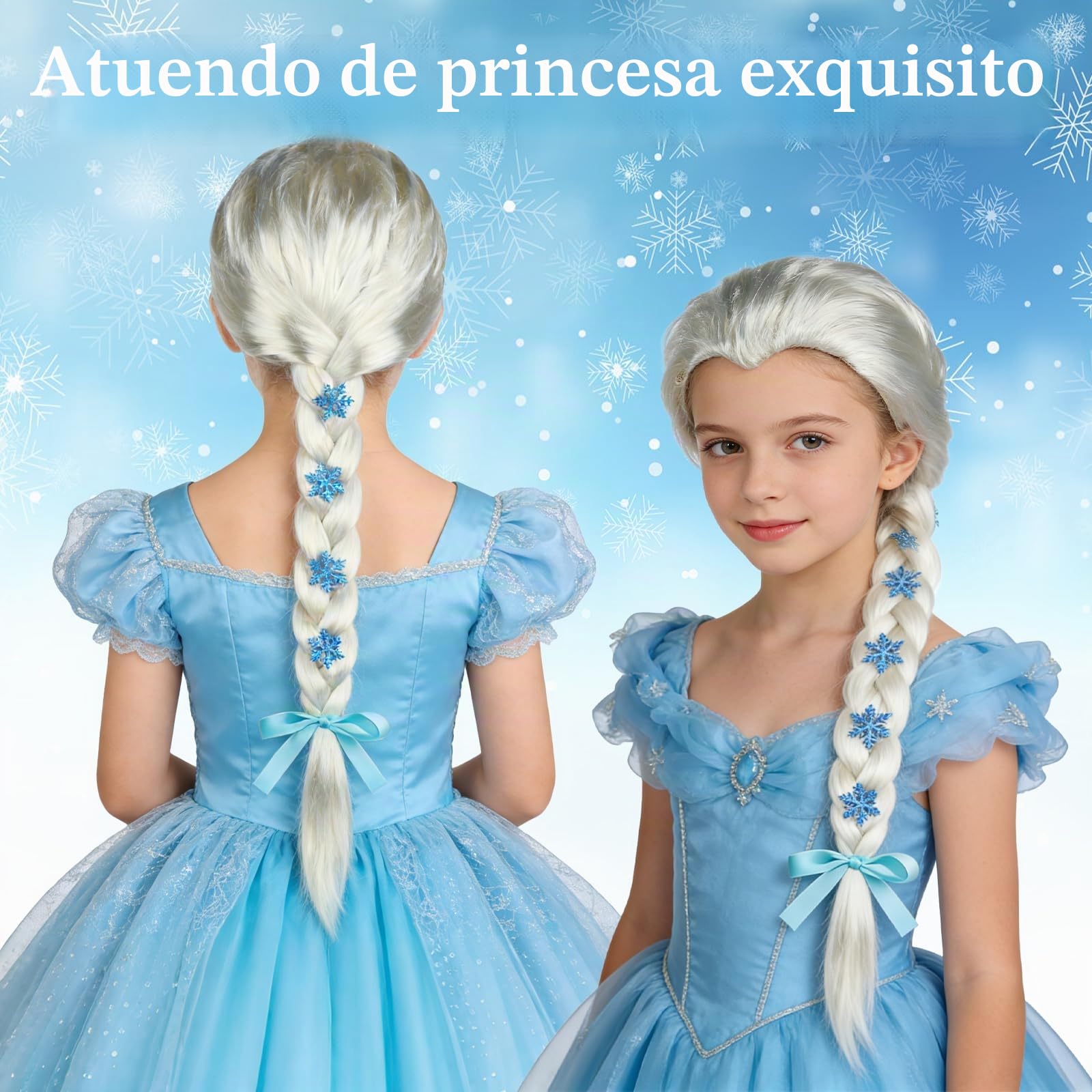 Peluca Elsa, Peluca Frozen Niña, Princesa Pelucas para Mujeres y Niñas, Pelucas Rapunzel Niña para Disfraz de Carnaval y Fiesta Mayores