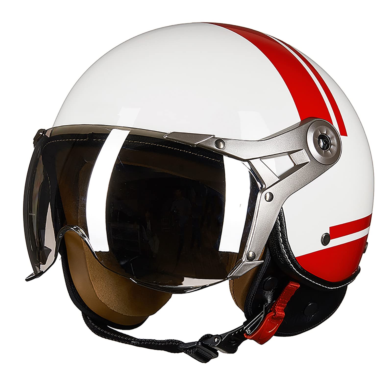 JATIBOSH Medio Casco Retro Tratamiento De Fortalecimiento, Antiarañazos Motocicleta Casco, Lentes Chapadas En Plata Clara De Primera Calidad Jet Ciclomotor Abierto Cascos, Certificación ECE