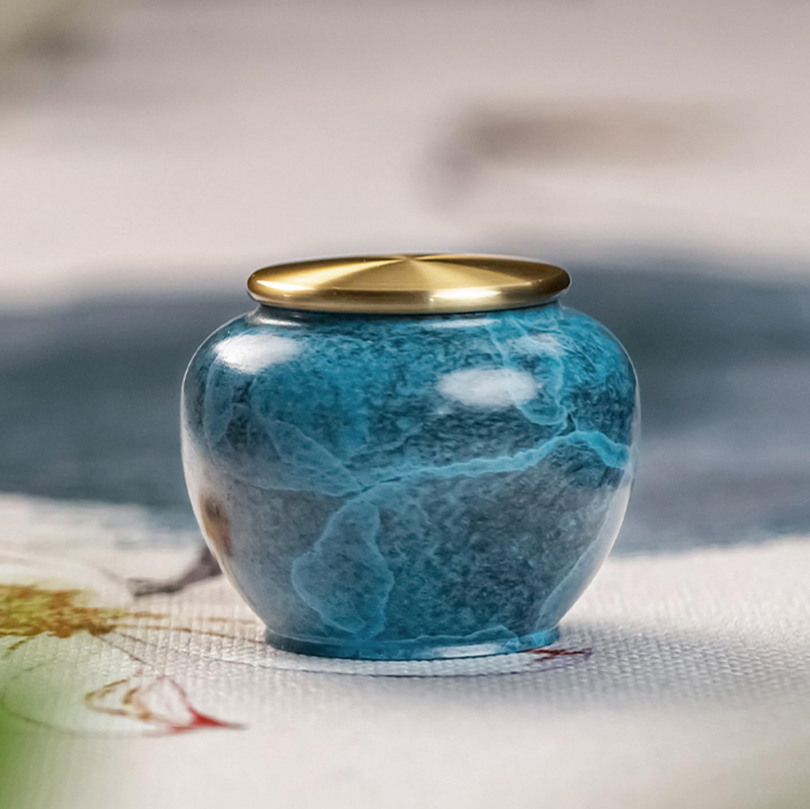 Mini Urnas para Cenizas Humanas, Puro Latón Pequeño Cremación Urnas para Cenizas Humanas Hermosas Azules Azules Azules Ujremorios Compartiendo Funerales