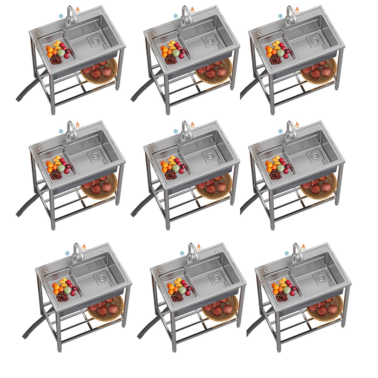 Évier Utilitaire en Acier Inoxydable, Ensemble à Une cuve autoportant avec Plan de Travail et étagère de Rangement, Poste de préparation pour Cuisines de Restaurant, buanderie, sal
