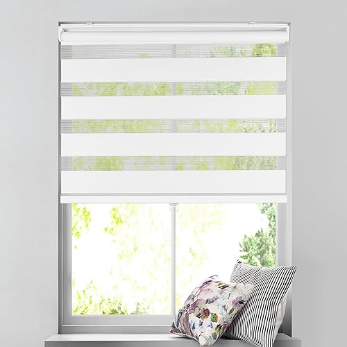 ARLO BLINDS Zebra - Persiana enrollable con filtro de luz, inalámbrica, 34.5 pulgadas de ancho x 72 pulgadas de alto, color blanco simple