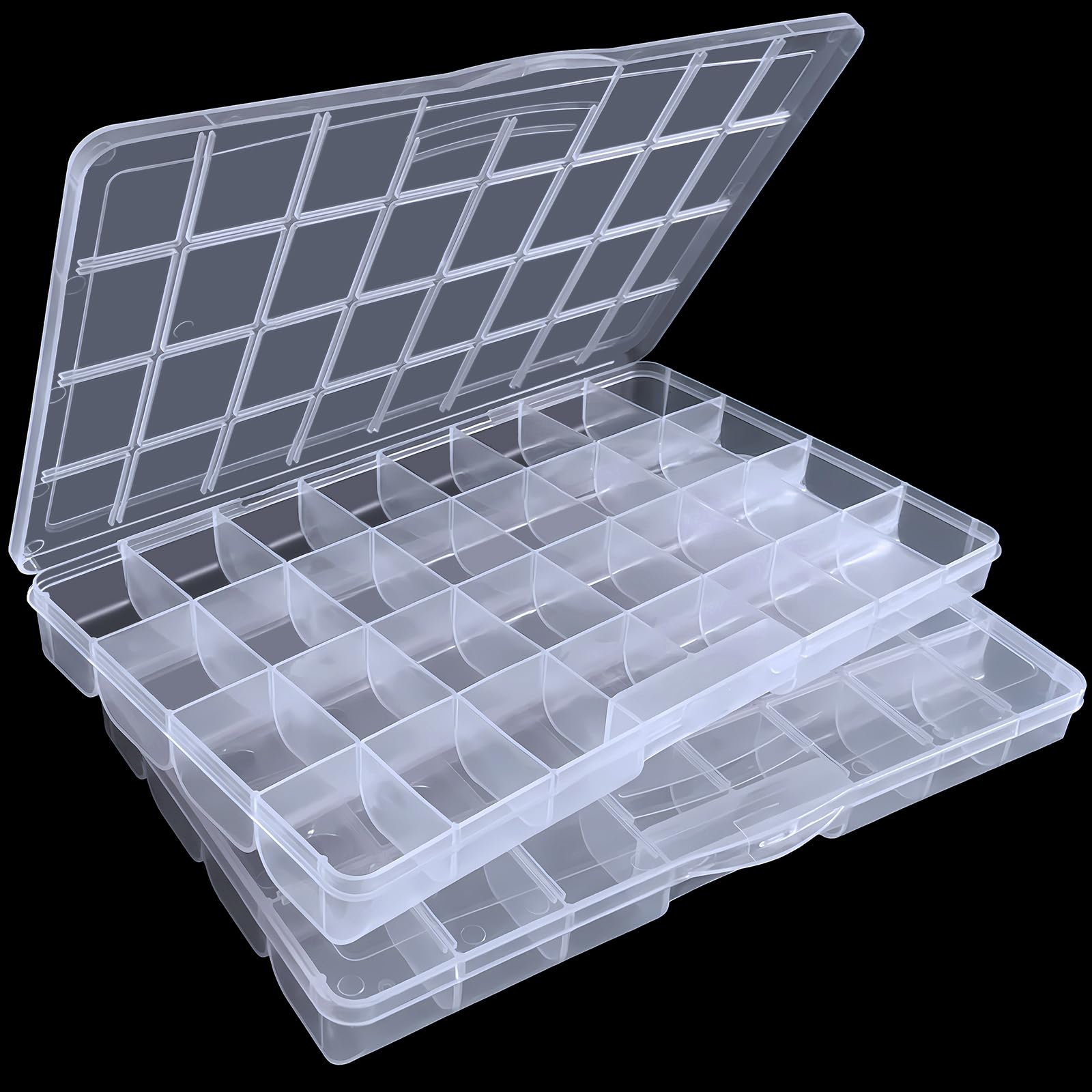 DUOFIRE 32 Grid Bead Organizer Box Clear Plastic Craft Storage 2 Pack