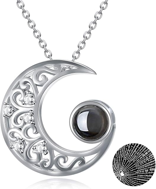 LONAGO I Love You Necklace 100 Languages for Women 925 Sterling Silver Love Projection Pendant Necklace Jewelry