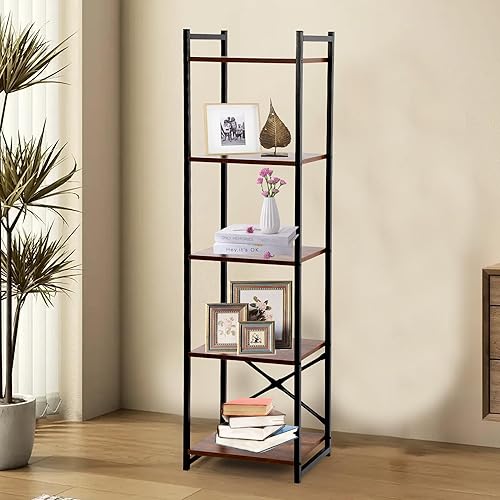 thksbought Estantería de 5 capas, estantería multifuncional de madera, marco de metal estable, adecuada para sala de estar, dormitorio, cocina,
