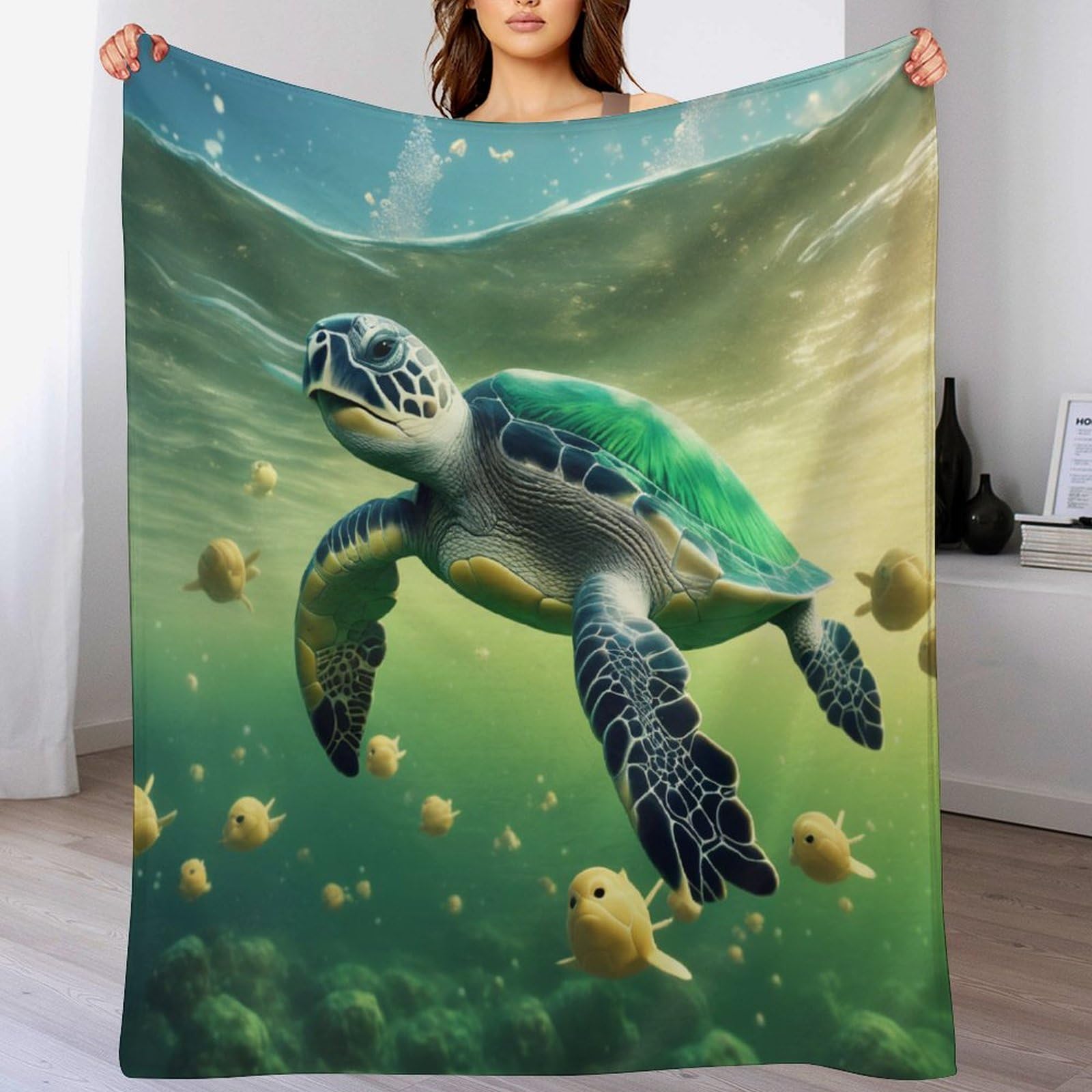 Couverture tortue de mer en flanelle 130x180cm polaire chaude pour canapé
