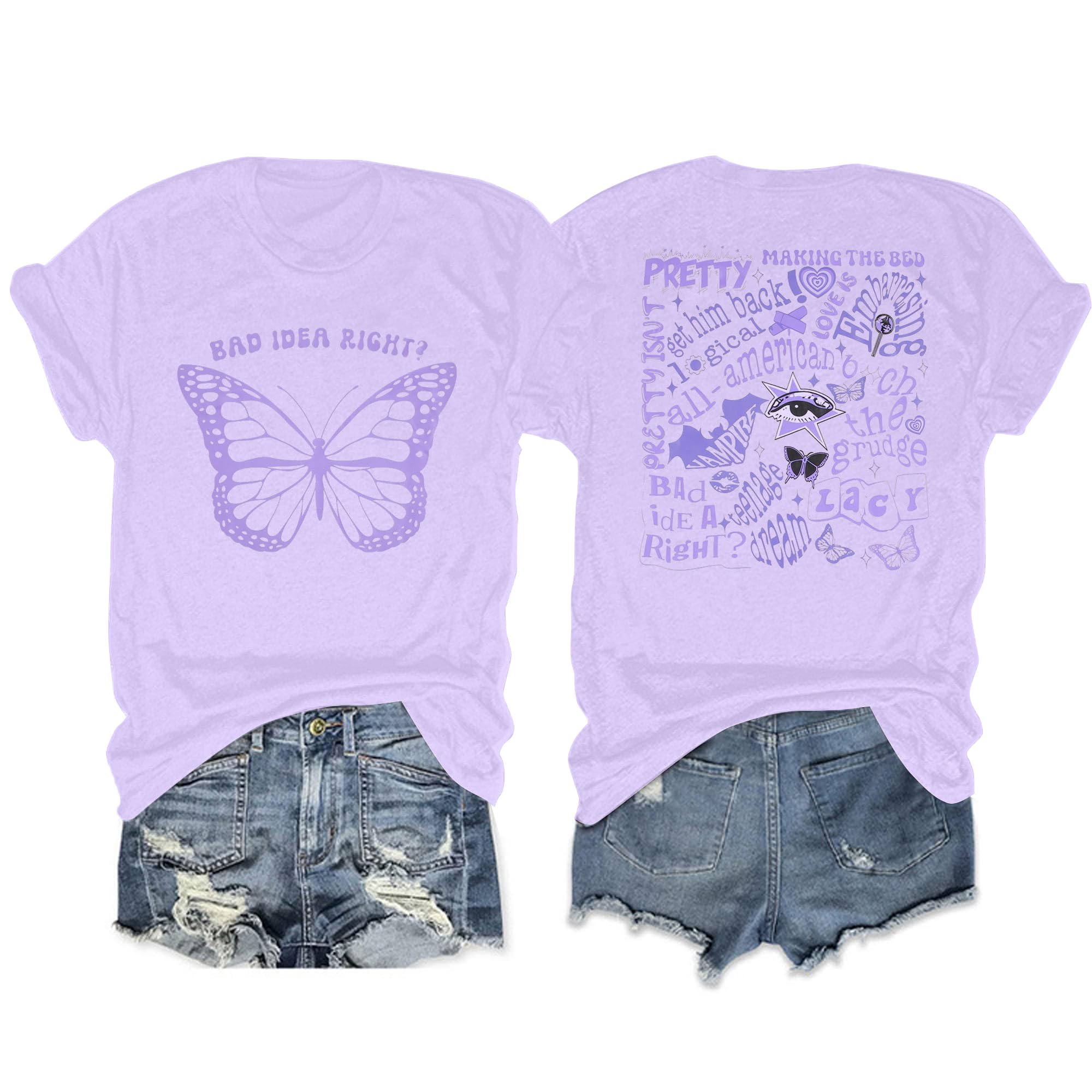 Bad Idea Right Shirts Women Butterfly Shirts Vintage Album Tshirts Music Merch Tee Concert Tour T-shirt