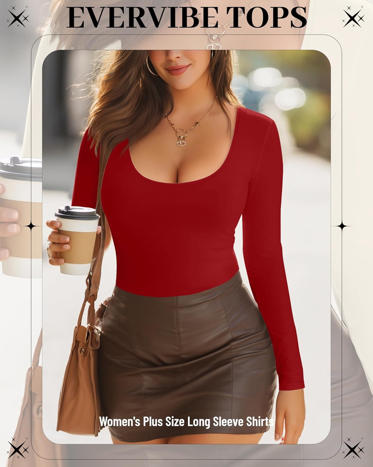 3 Pack Women's Plus Size Long Sleeve Shirts Scoop Neck Slim Fitted Top Casual Stretchy Base Layer Undershirts - Image 2