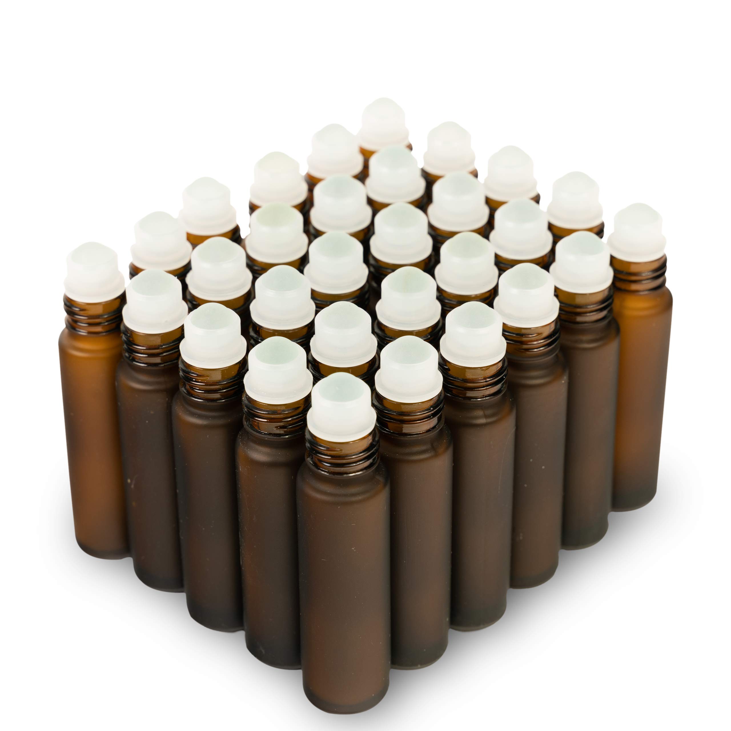 7 Colors Available - The Bottle Depot Bulk 30 Pack 10 ml Amber Glass Bottles With Roller Balls; Wholesale Quantity for Essential Oils, Serums with Pretty Frosted Finish to Protect and Preserve Quality