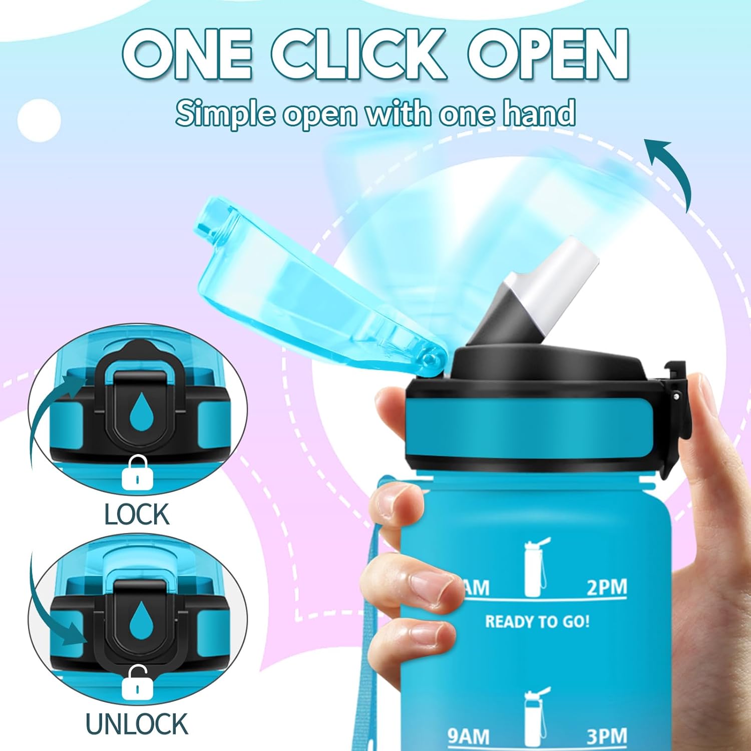 HoneyHolly 1 Litre Water Bottle, Reutilizables Water Bottles with Straw, Libre de BPA & Leak Proof, Motivational Water Bottle, Gym Bottle for School, Gym, Office, Sports