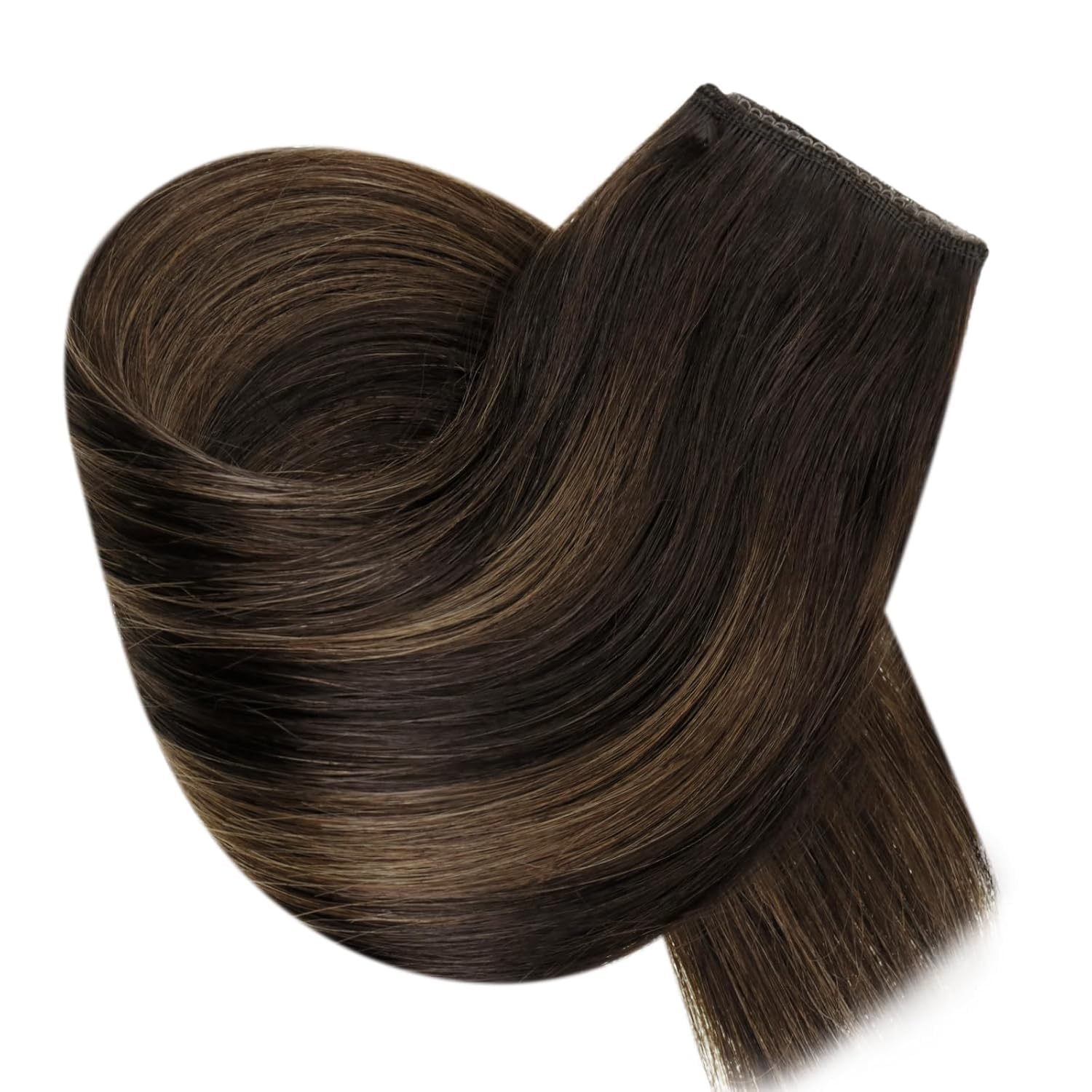 RUNATURE Draht Extensions Echthaar Braun Balayage 40cm 80g #2/2/6 | Verstellbarer Draht Mit Remy Haar – Hitzebeständig, Pflegeleicht. Glatter Balayage-Verlauf, Verhedderfrei, Seidig.