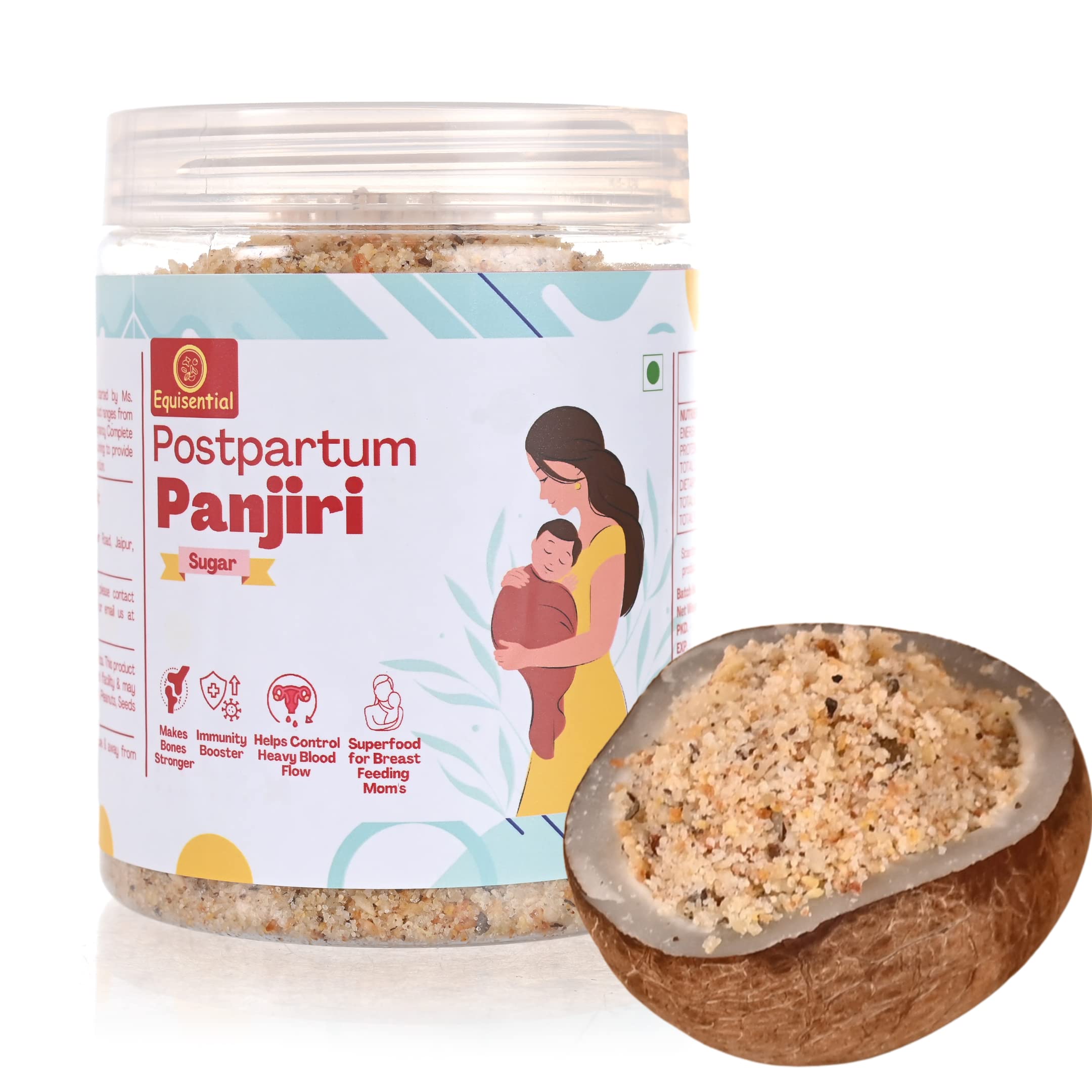 Equisential Postpartum Panjiri|After Delivery Food For Mother|Post Natal Diet Panjiri|Panjiri After Delivery|Coconut,Gond,Dry Dates and Dry Fruit Mix Pure Cow Bilona Ghee Fresh Panjiri|In Sugar|500GM