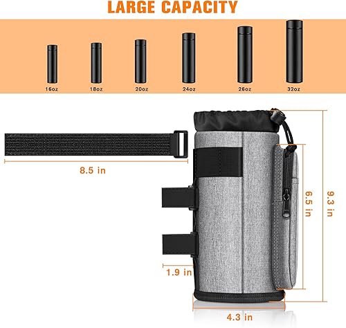 Vista 7 de FINPAC Portavasos para bicicleta, soporte universal para botella de agua con bolsillos para teléfono para cochecito, andador, carrito de golf, Gris
