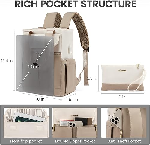 Miniatura 3 de LOVEVOOK Mochila convertible para mujer, Crema-caqui, Mochilas Daypack