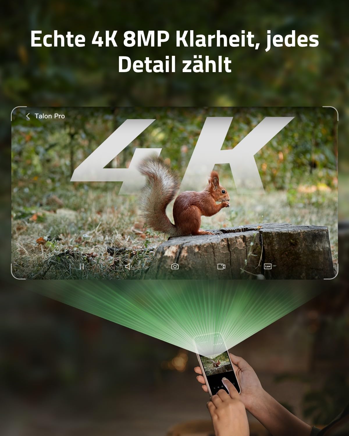 4G LTE Wildkamera mit SIM-Karte, 4K 8MP UHD, Live View jederzeit und überall, 0,2 Sek. Auslösezeit, 940nm unsichtbare IR-LEDs, Bewegungserkennung, Serienbildmodus, Cloud Speicher, Talon Pro